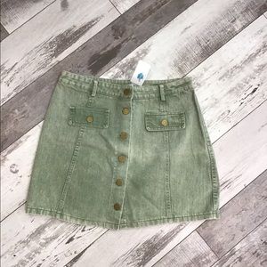 Army green button up denim mini skirt